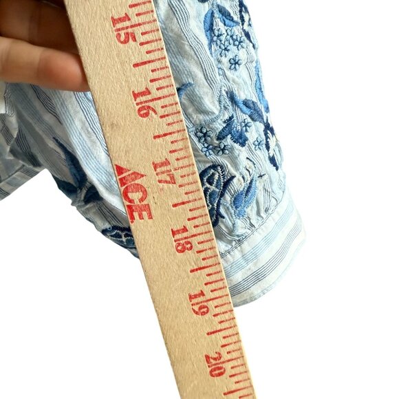 Anthropologie Pilcro Striped Floral Embroidered Blouse Top Medium Blue White - Picture 8 of 14